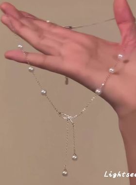 轻奢镶钻珍珠流苏项链女超仙绝美高级感锁骨链气质小众颈链配饰品