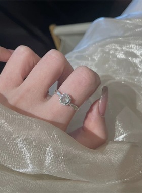 新中式白月光仿玉髓方糖戒指女精致百搭冷淡风食指戒个性时尚指环