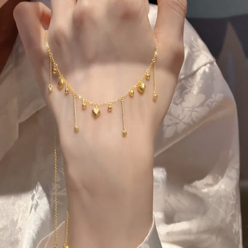 复古金色爱心流苏项链女轻奢小众高级感锁骨链温柔百搭颈链配饰品