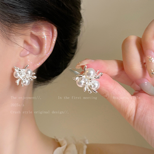 法式 复古珍珠烟花耳钉高级感小众设计独特耳环女气质轻奢百搭耳饰