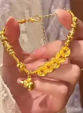 古法金色五帝钱葫芦手链女民族风复古高级感手串轻奢小众国潮手饰