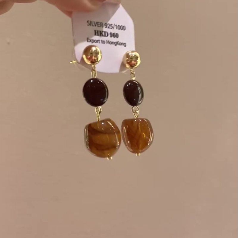 复古美拉德棕色耳钉秋冬时髦氛围感耳环女气质高级绝美小众耳饰品