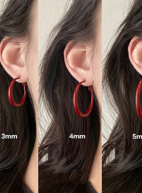 安可拉红色圈圈耳环女夸张气质高级感耳圈气质秋冬轻奢小众耳饰品