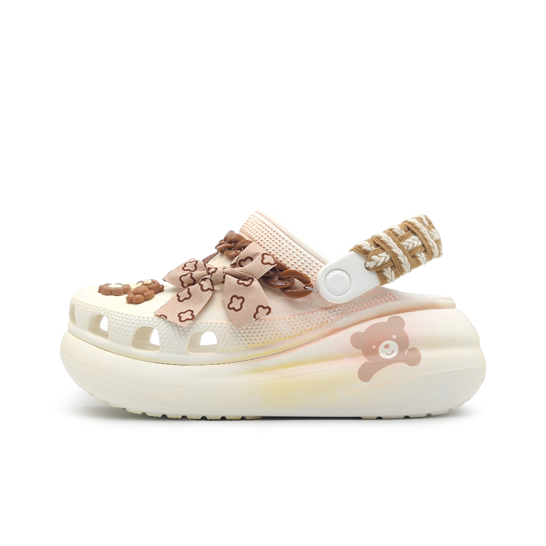 卡骆驰球鞋定制 Crocs clog 小熊遐想白棕男女款沙滩休闲洞洞鞋