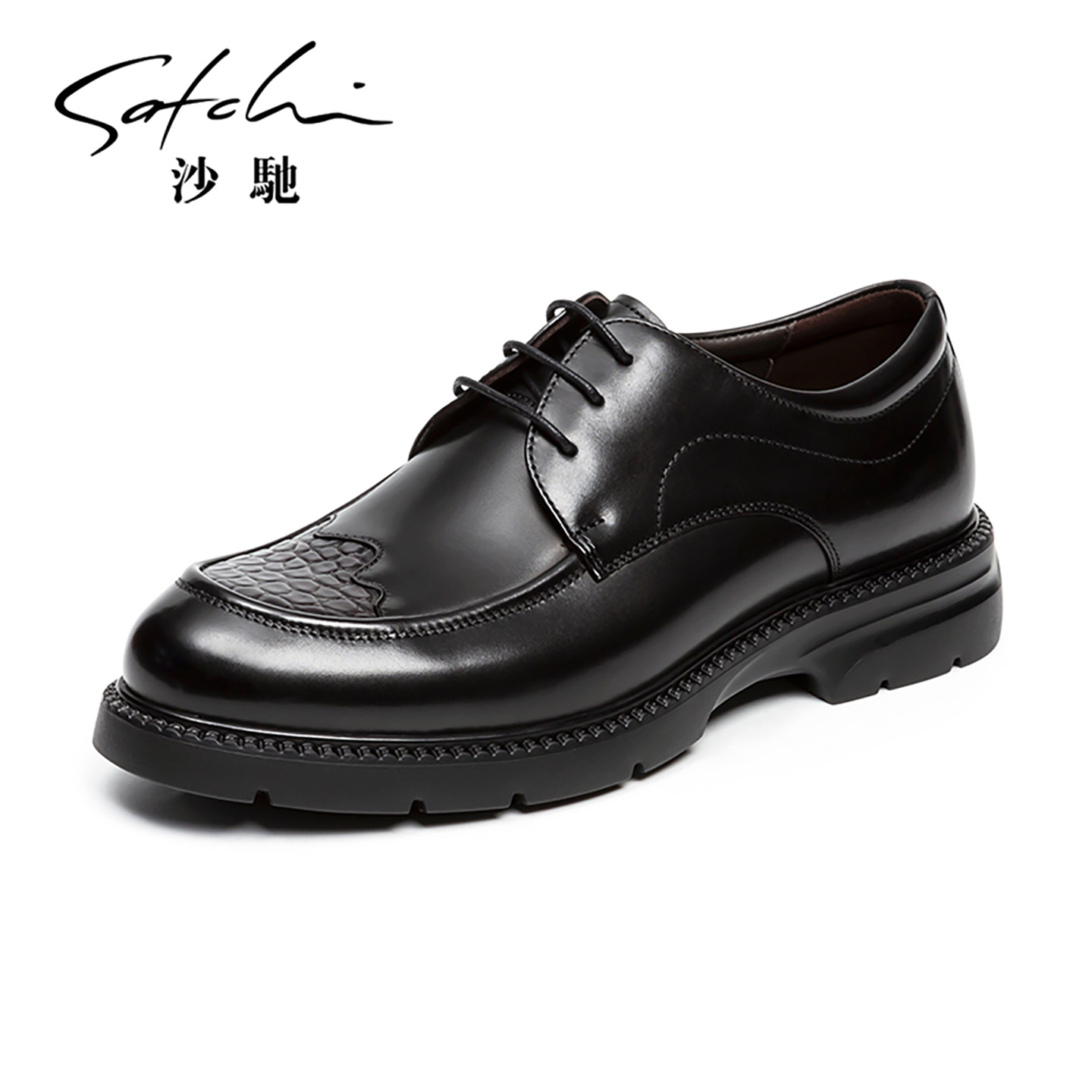 沙驰男士皮鞋高级感增高德比鞋