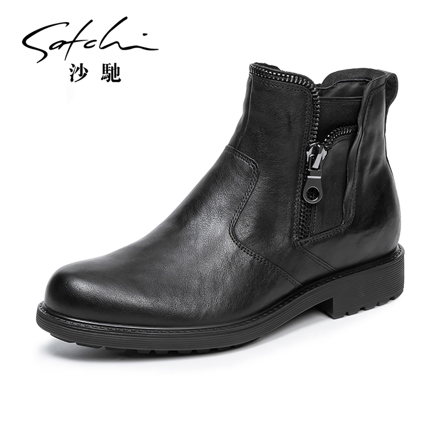 沙驰冬季男鞋男靴切尔西男士马丁靴男款加绒加厚保暖皮鞋牛皮棉鞋