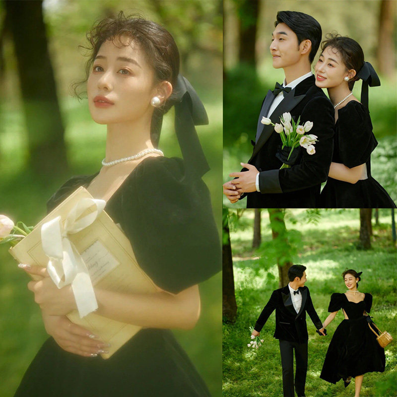 浪漫赫本婚纱摄影道具礼帽法式蕾丝伞复古外景拍照手拿英文书道具