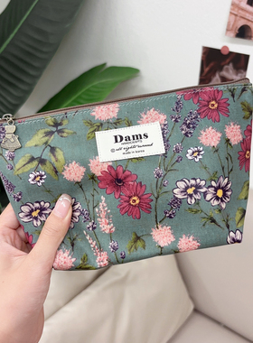 韩国进口DAMS复古优雅花朵防水化妆包女便携式收纳包洗漱包中号新