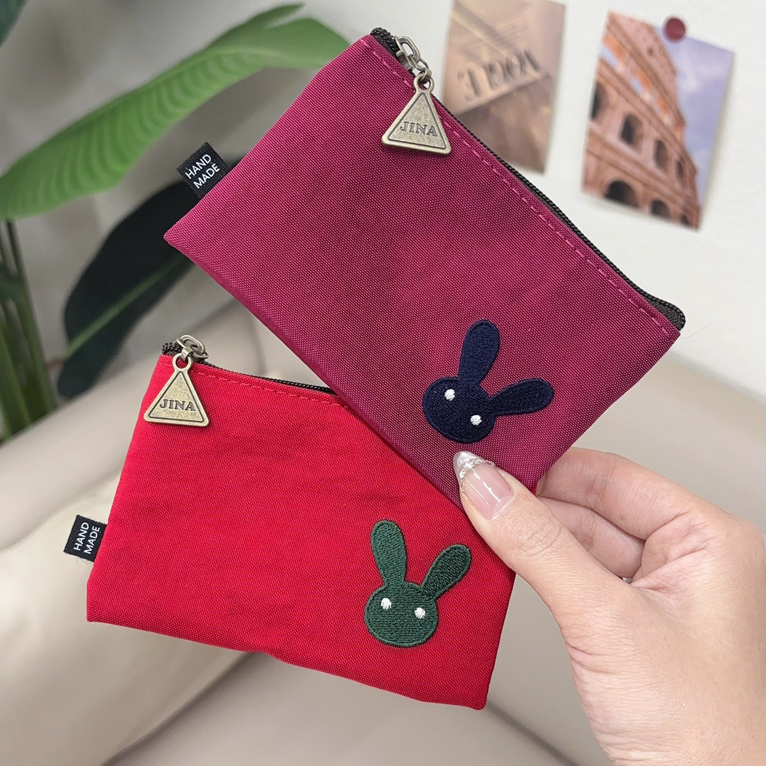 韩国进口南大门JINA简约可爱小兔子刺绣零钱包小卡包收纳包钥匙包,收纳整理,化妆包,淘宝优惠券,粉丝福利购,淘宝优惠卷