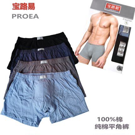 2条宝路易男内裤100%纯棉平角裤中腰透气男四角短裤头纯色平脚裤