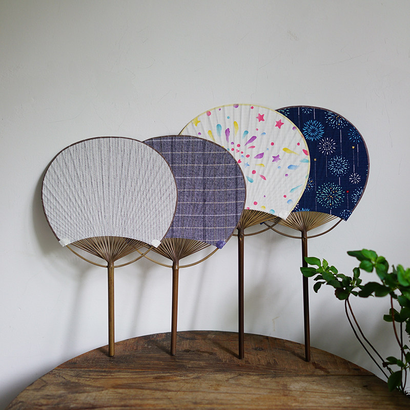 朴房 2件包邮 质朴手工土布扇日式团扇 棉布天然竹柄纯棉花布扇子