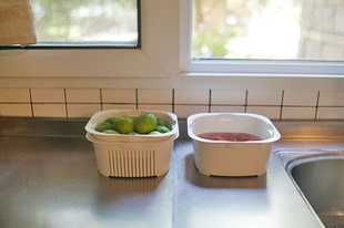 朴房 简约沥水篮三件套 洗菜厨房收纳筐水果蔬菜篮淘米霜山带盖子