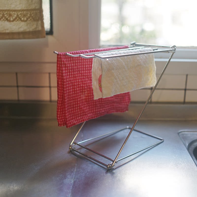 朴房 出口韩国 不锈钢可折叠抹布架沥水架水槽洗碗布晾干收纳架子