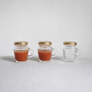 朴房 日本制好质感玻璃密封罐果酱瓶蜂蜜分装瓶带把手空罐保存瓶