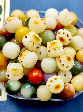 DIY菩提散珠配饰天然白玉菩提根多宝珠九尾狐手串炭烤招财猫爪