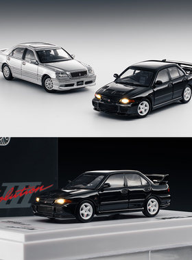 WHELART轮艺1:64三菱evo3黑色 皇冠11代 Athlete银色合金汽车模型