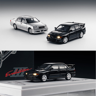 WHELART轮艺1:64三菱evo3黑色 皇冠11代 Athlete银色合金汽车模型