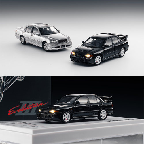WHELART轮艺1:64三菱evo3黑色 皇冠11代 Athlete银色合金汽车模型