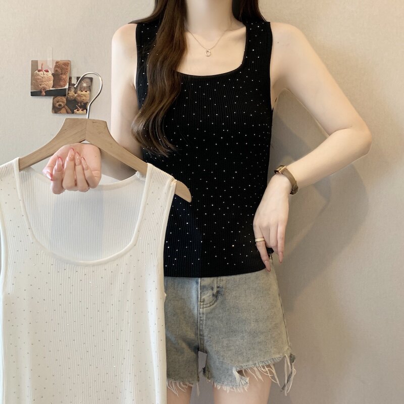 实拍高级感烫钻背心吊带女内搭2026夏季新款大码胖mm修身显瘦上衣
