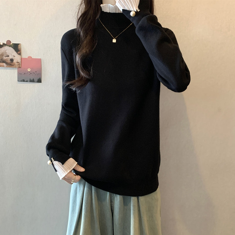 实拍 胖妹妹春装大码女装毛衣雪纺拼接设计感针织衫显瘦宽松上衣