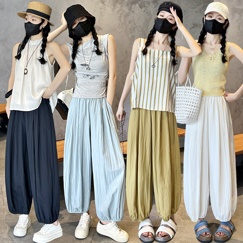 实拍 冰丝速干面膜裤女九分裤夏薄款防晒凉凉裤慵懒小个子灯笼裤