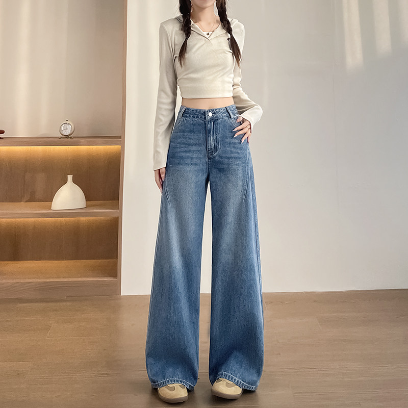 实拍2026春季新款小个子牛仔裤女窄版弯刀裤阔腿裤高腰直筒裤