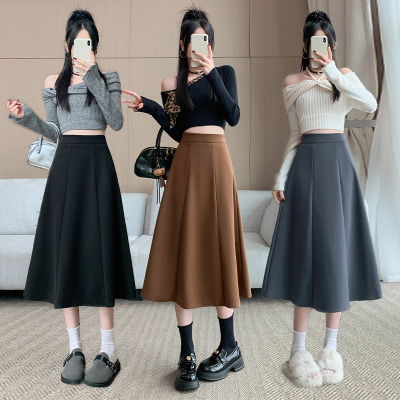 实拍大码胖MM秋冬韩版百搭毛呢大摆伞裙高腰ins超火A字裙半身裙
