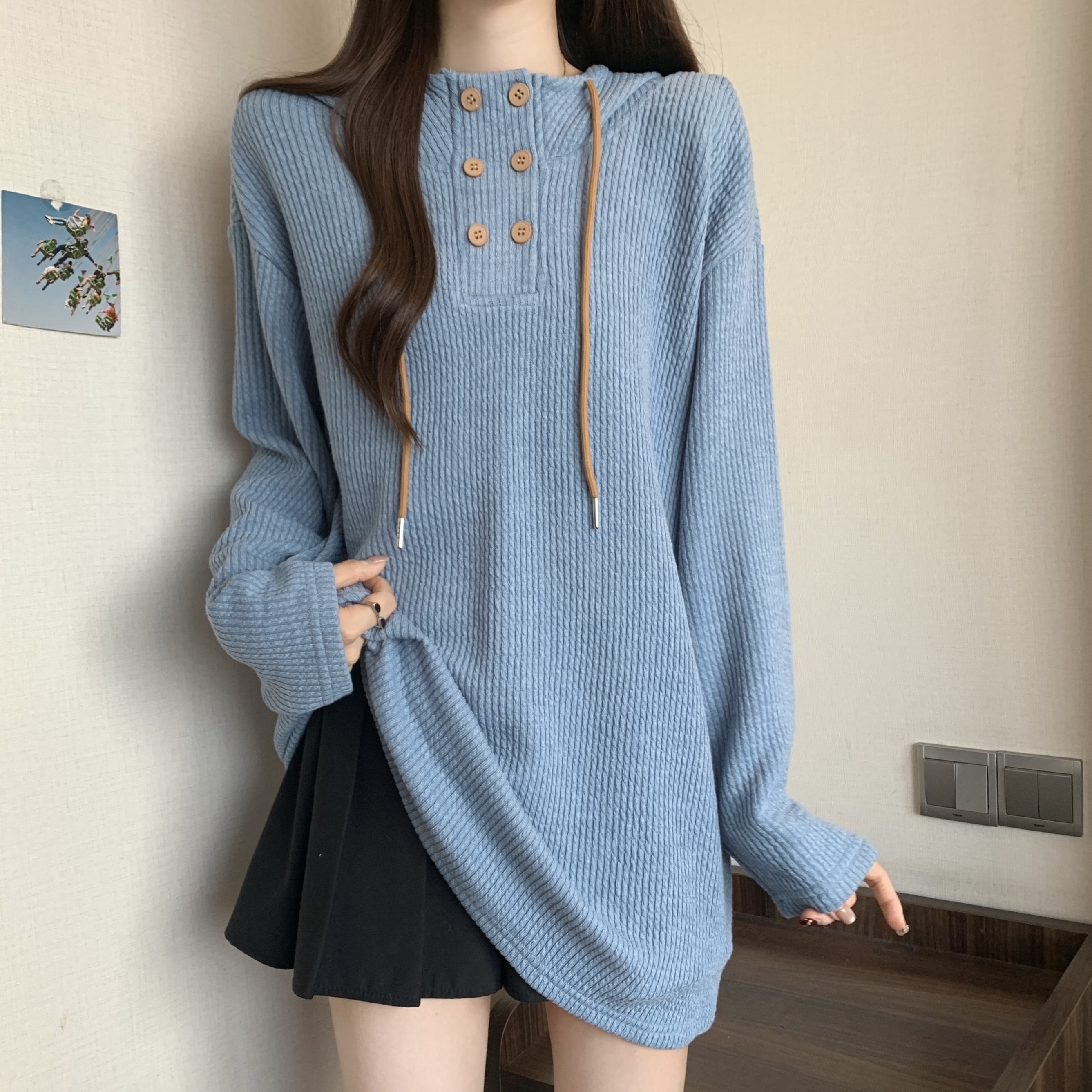 实拍大码美式慵懒chic卫衣冬季加厚洋气减龄宽松上衣女