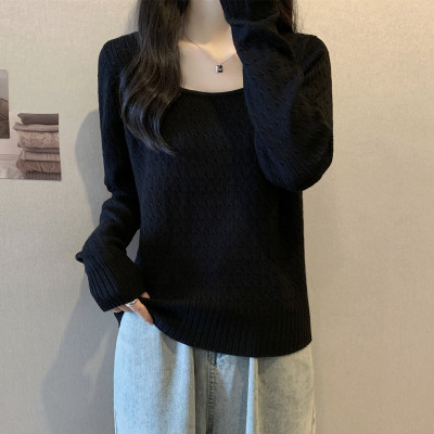 实拍胖妹妹大码女装秋装毛衣显瘦针织衫韩版百搭方领长袖打底上衣