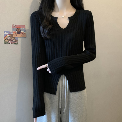 实拍胖mm秋装大码女装新款纯色显瘦设计感针织衫韩版套头长袖上衣