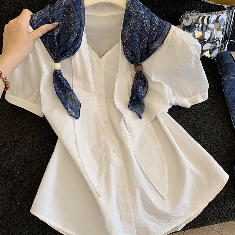 实拍高级感搭配丝巾披肩小飞袖t恤女短袖2026新款夏季打底衫上衣