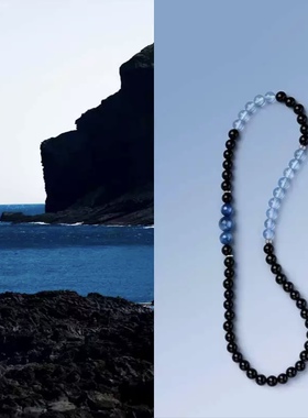 天然海蓝宝黑曜石双多圈手串
