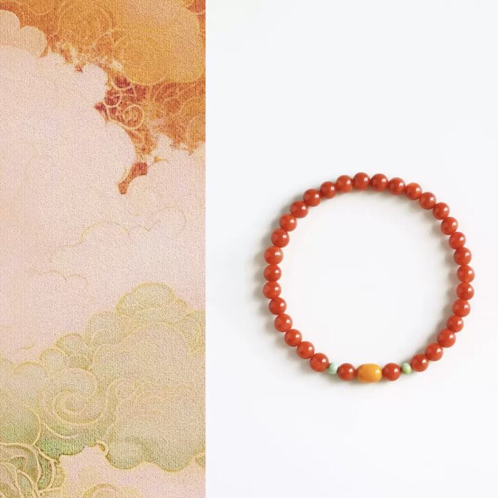 「锦花」原创新中式国风天然南红蜜蜡绿松石手串手链礼物