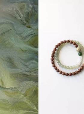 梨春雪老山檀木和田玉多圈手链