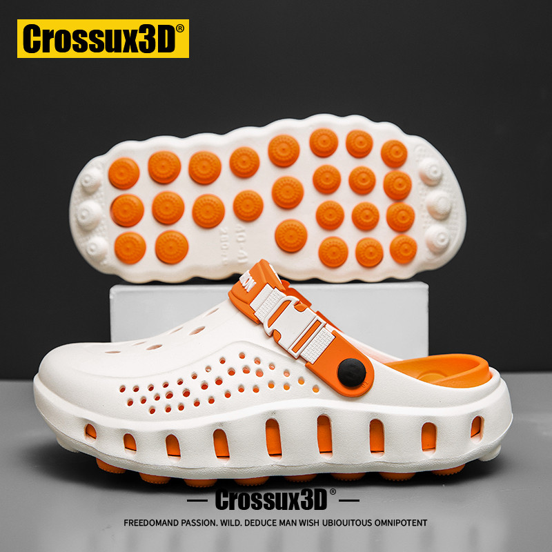 Crossux3D颗粒按摩底洞洞鞋男款夏季新凉鞋男生两用半拖凉拖鞋女