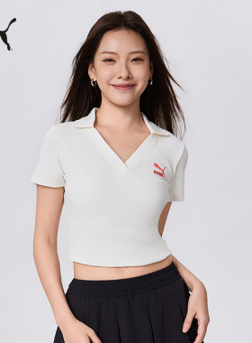 百亿|白色修身短款V领短袖BabyTee女PUMA彪马运动POLO衫T恤626863