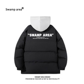 SWAMP AREA美式 潮牌棉衣男女保暖加厚假两件连帽棉服宽松情侣外套