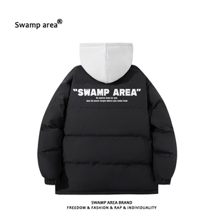SWAMP AREA美式潮牌棉衣男女保暖加厚假两件连帽棉服宽松情侣外套