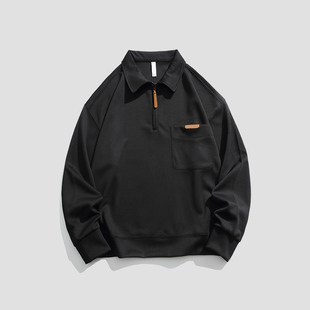 SWAMP AREA美式风重磅350g翻领半拉链卫衣男宽松长袖潮牌POLO衫潮