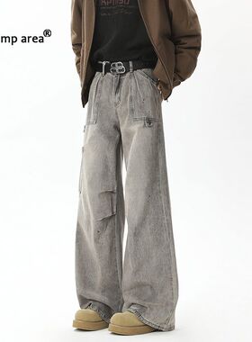 SWAMP AREA美式复古微喇工装牛仔裤男cleanfit阔腿宽松直筒裤情侣