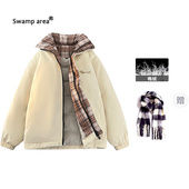 SWAMP 加厚保暖防寒格子拼接情侣外套 冬季 AREA美式 立领羽绒服男士