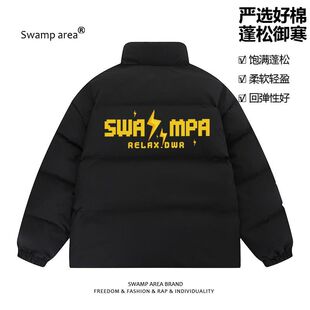 SWAMP AREA美式手绘字母闪电印花棉衣男宽松休闲加厚棉服情侣外套