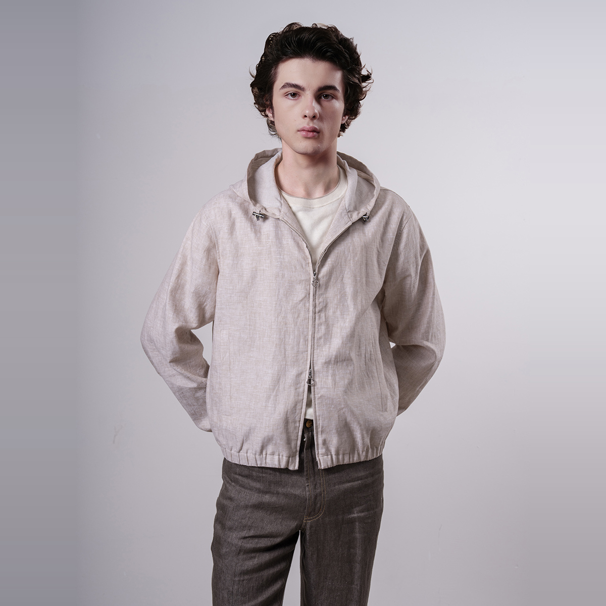 BNF 意大利进口LP Rain system  亚麻连帽棒球夹克