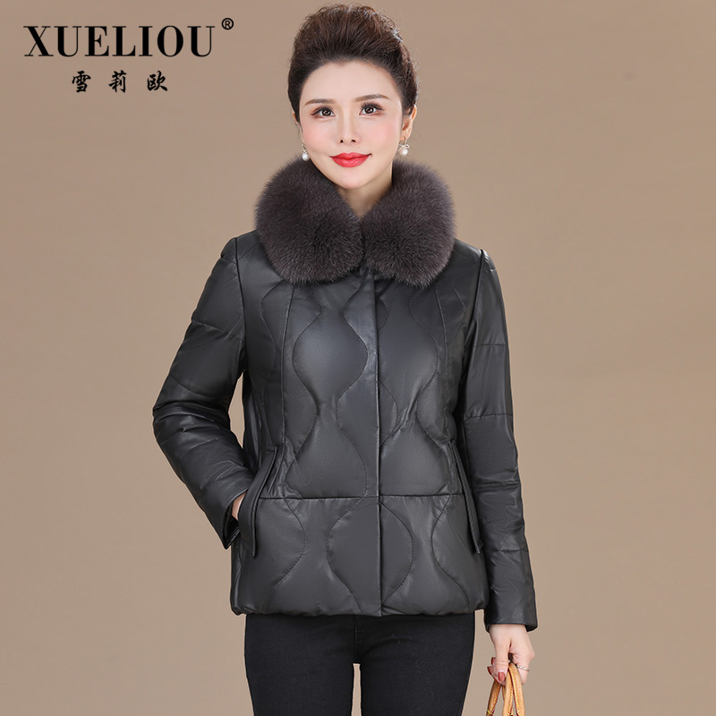 雪莉欧海宁皮草羽绒服女短款2021冬新小个子妈妈装绵羊皮真皮皮衣