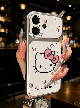 适用iPhone17镶钻边边红色蝴蝶结卡通kitty苹果16promax/15/13pro仙女个性小众14pro个性可爱大孔镜框女士软