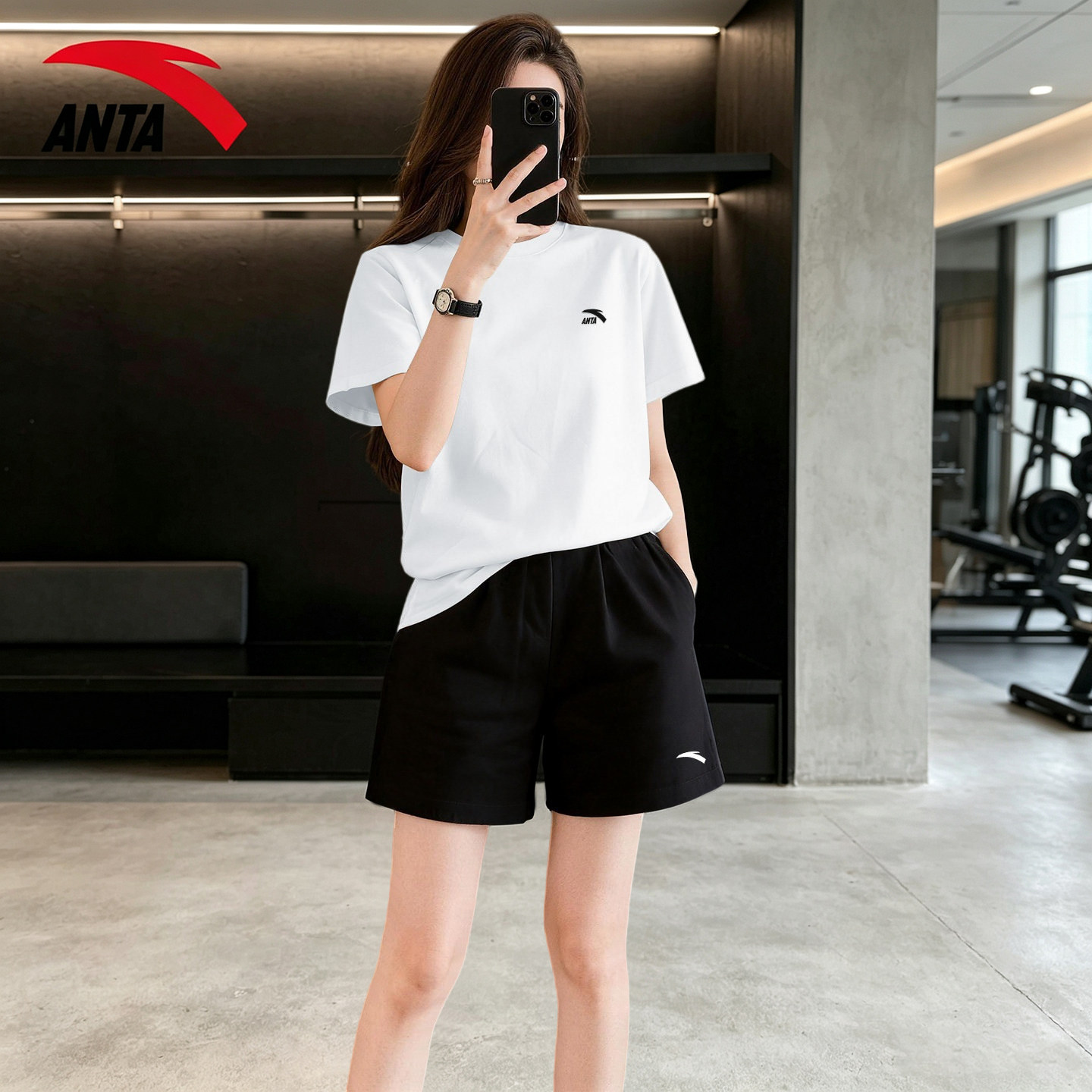 安踏套装女夏季新款宽松休闲时尚百搭短袖短裤薄款透气跑步运动服