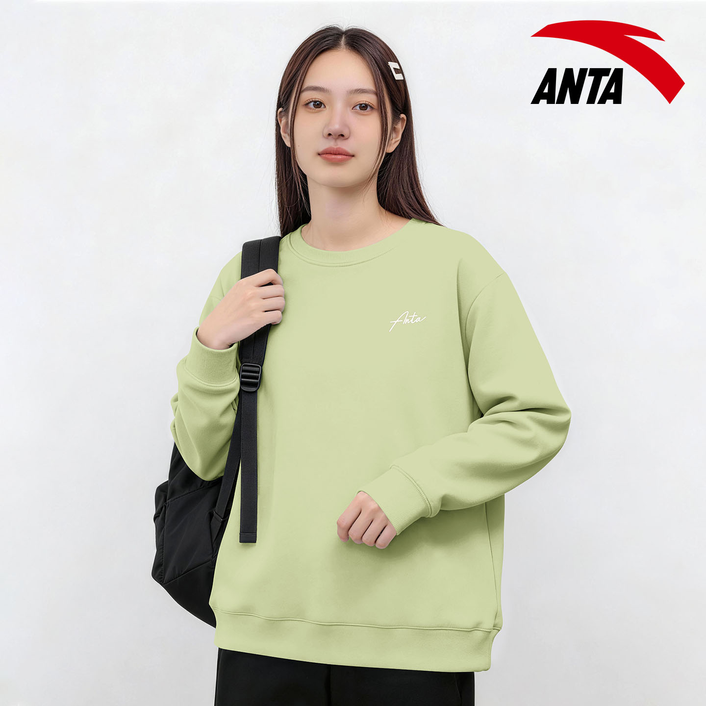 安踏长袖运动卫衣女2026春季新款时尚百搭休闲打底衫圆领宽松上衣