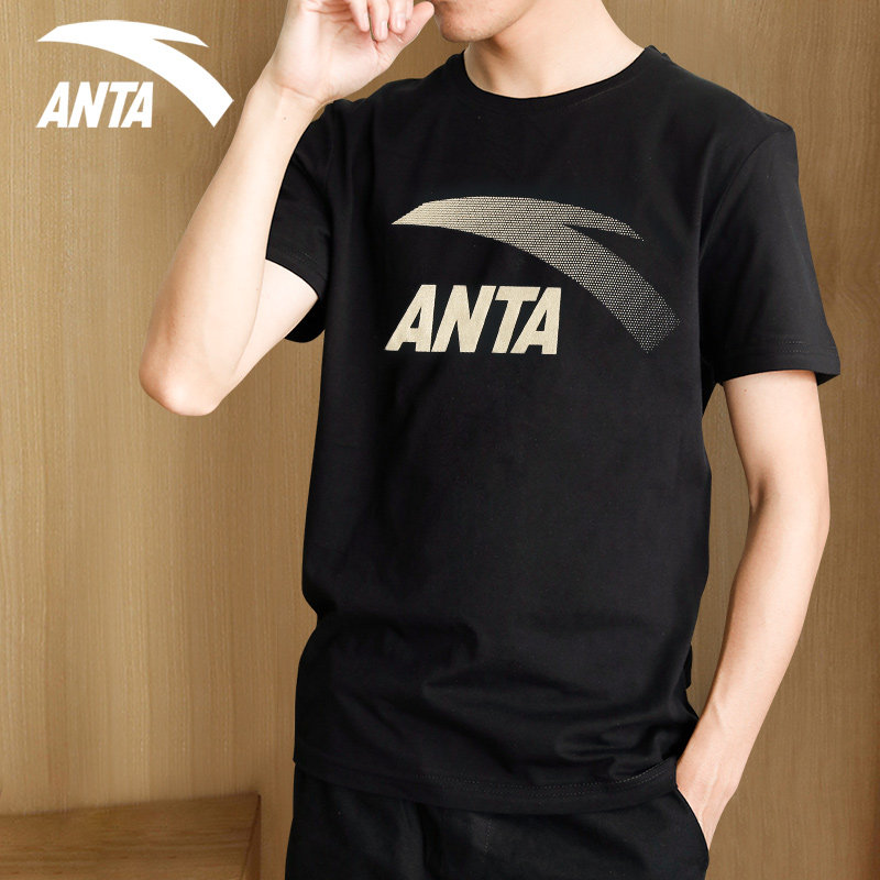 安踏短袖男士t恤2025夏季新款黑白大logo宽松休闲官网旗舰运动服