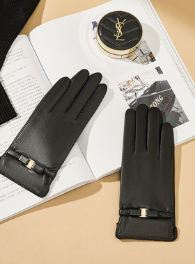 进口触屏真皮小山羊皮手套女士薄款冬季加绒加厚开车修手时尚防风