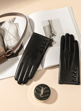 西班牙小山羊皮真皮手套女冬季加绒羊毛保暖骑行薄款开车触屏纯皮